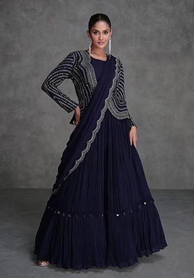 Blue Digital Print Georgette Lehenga Set