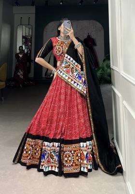 Red Meenakari Cotton Lehenga Set
