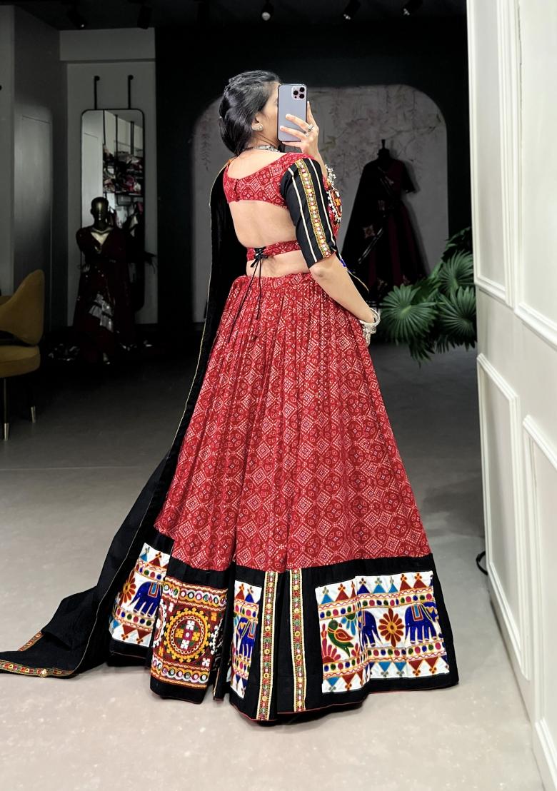Red Meenakari Cotton Lehenga Set