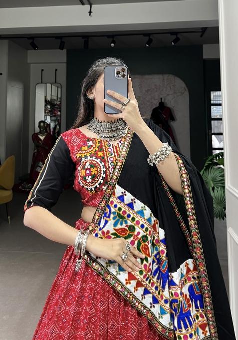 Red Meenakari Cotton Lehenga Set