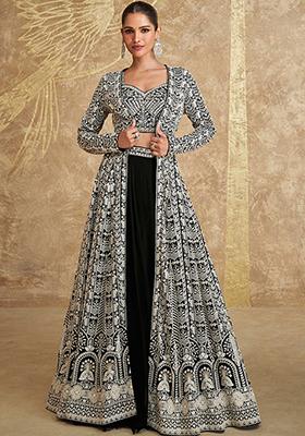 Black Digital Print Georgette Lehenga Set