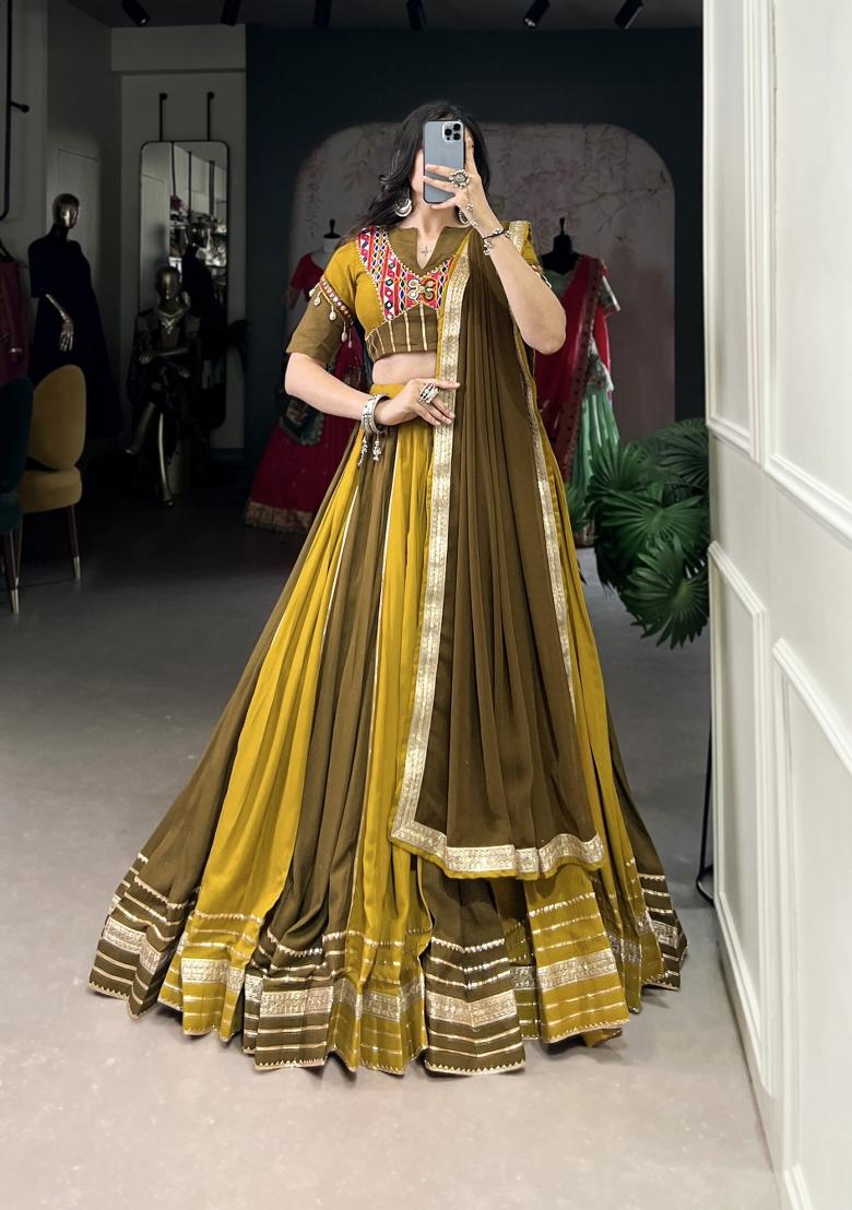 Mehndi Gota Patti Rayon Lehenga Set