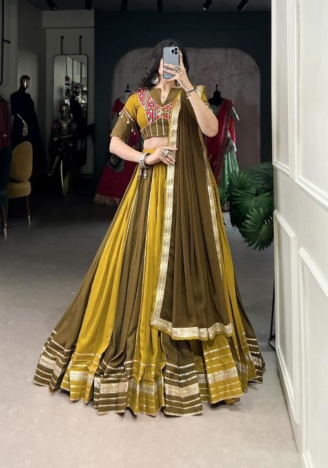 Mehndi Gota Patti  Rayon Lehenga Set