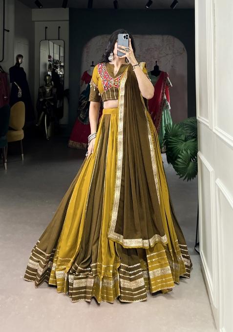 Mehndi Gota Patti Rayon Lehenga Set