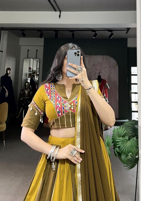 Mehndi Gota Patti Rayon Lehenga Set