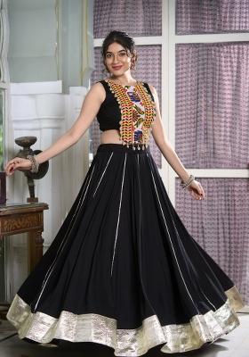 Black Solid Rayon  Lehenga Set