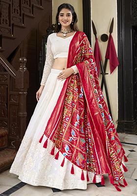 White Red Georgette Embroidered Lehenga Set