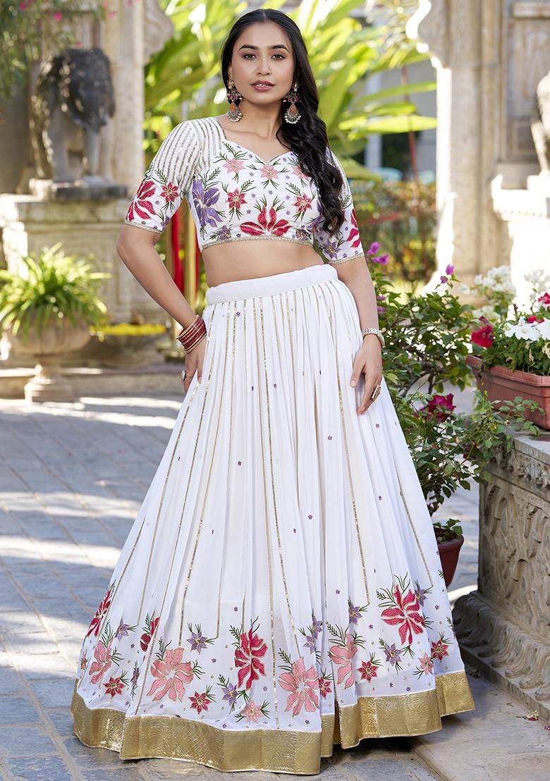 White Georgette Embroidered Lehenga Set