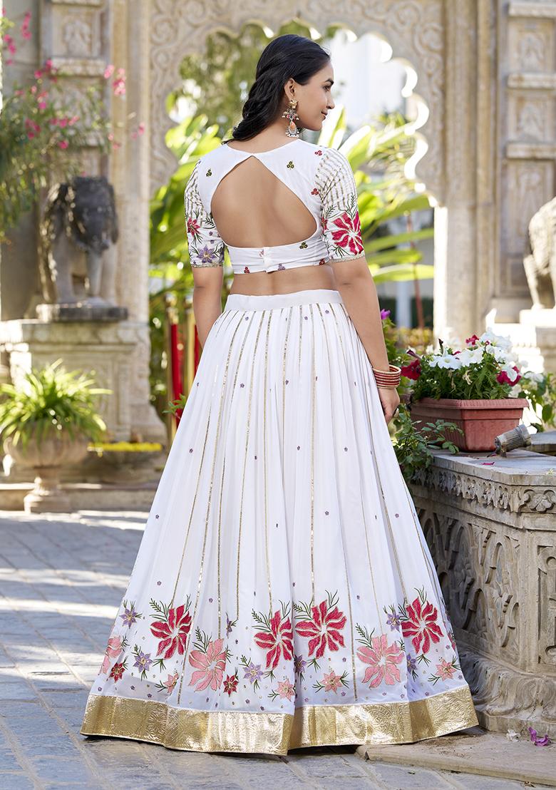 White Georgette Embroidered Lehenga Set