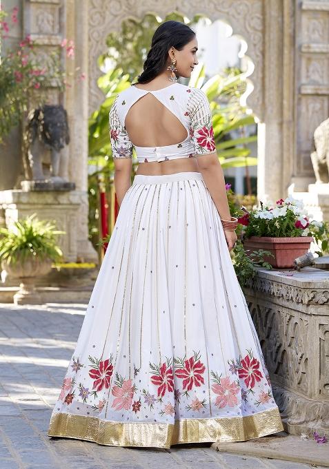 White Georgette Embroidered Lehenga Set