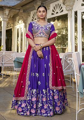 Purple Silk Embroidered Lehenga Set