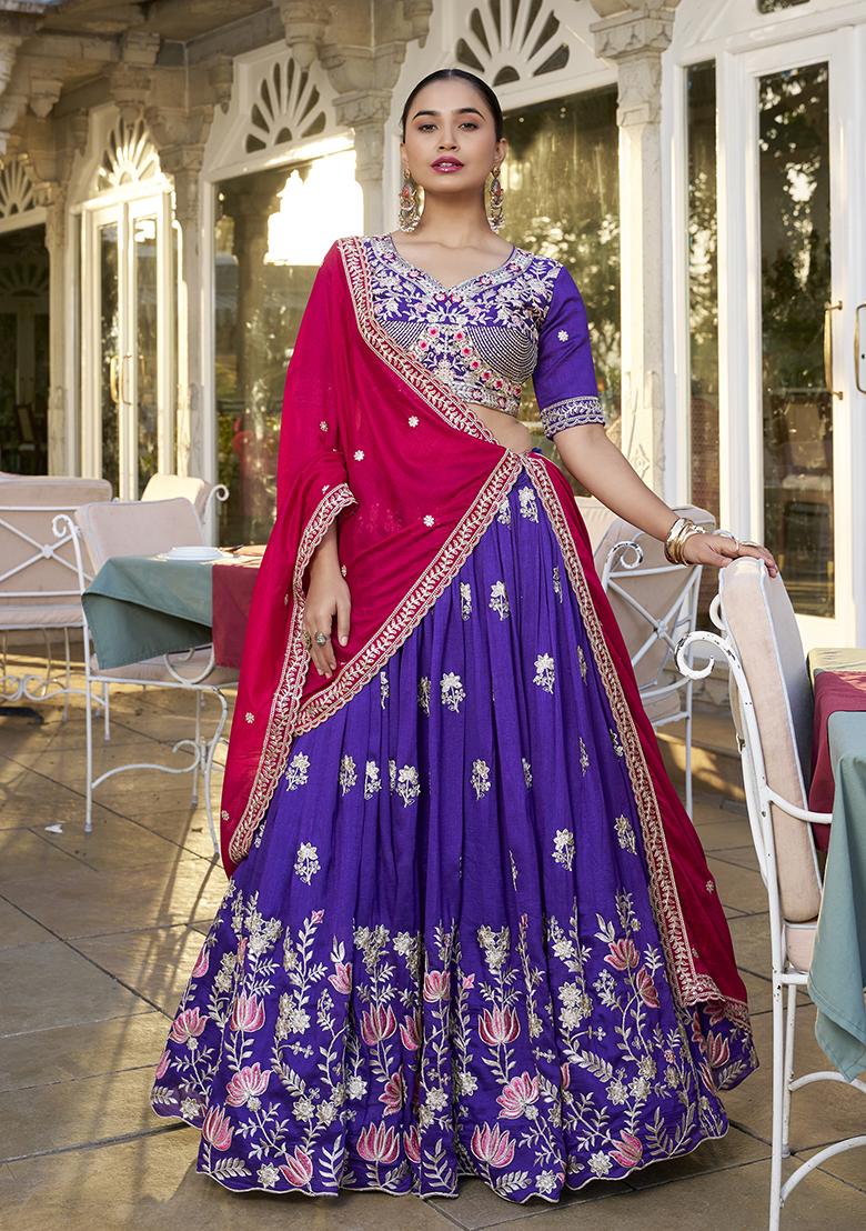 Purple Silk Embroidered Lehenga Set