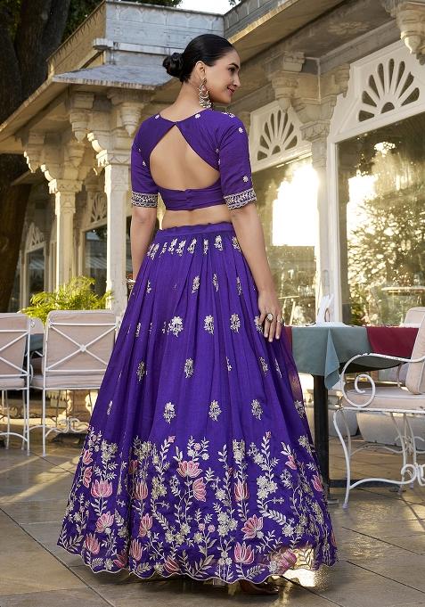 Purple Silk Embroidered Lehenga Set