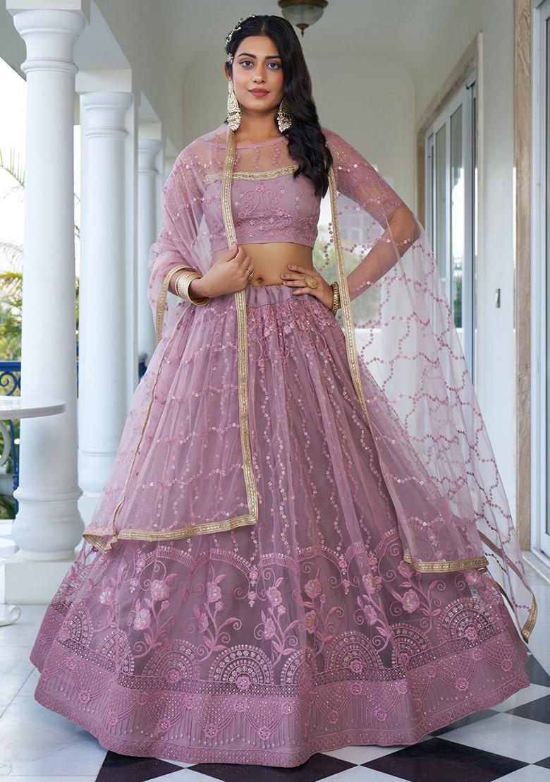 Lavender Net Embroidered Lehenga Set