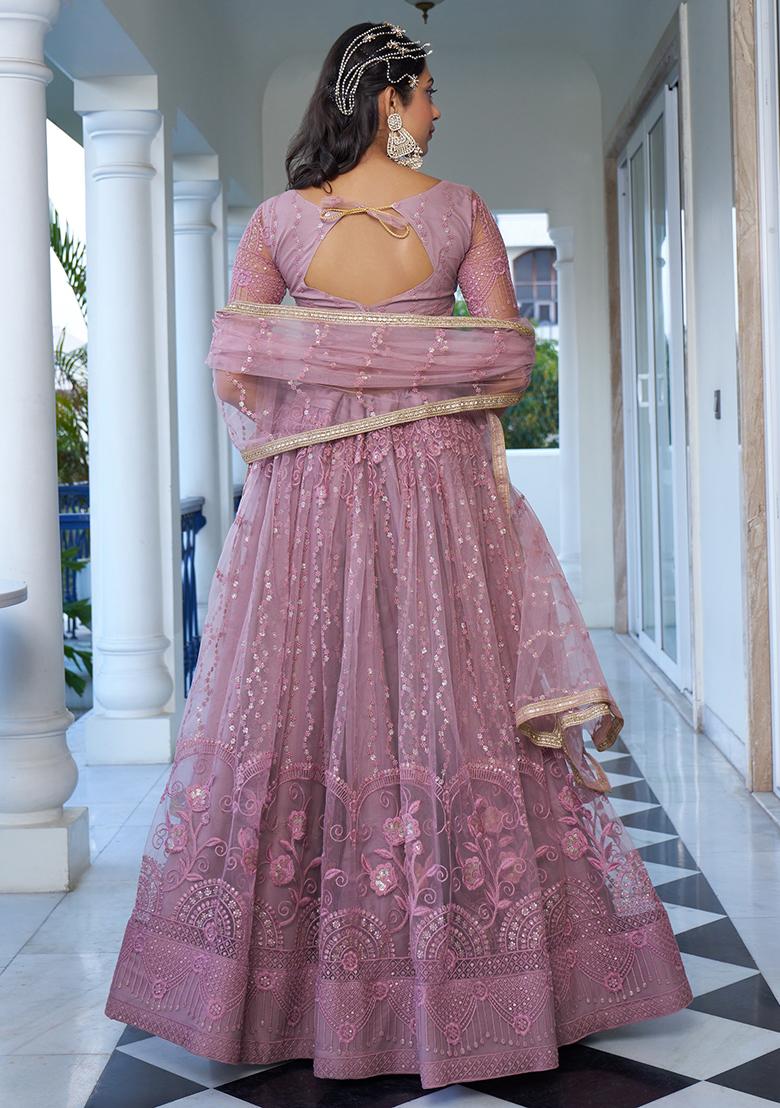 Lavender Net Embroidered Lehenga Set