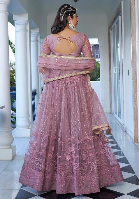 Lavender Net Embroidered Lehenga Set
