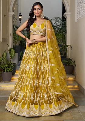 Mustard Yellow  Net Embroidered Lehenga Set