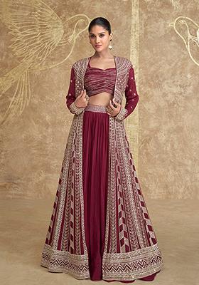 Maroon Digital Print Chinon Silk Lehenga Set