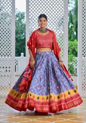 Red Meenakari Tissue Silk Lehenga Set