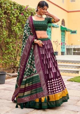 Maroon Printed Silk Lehenga Set