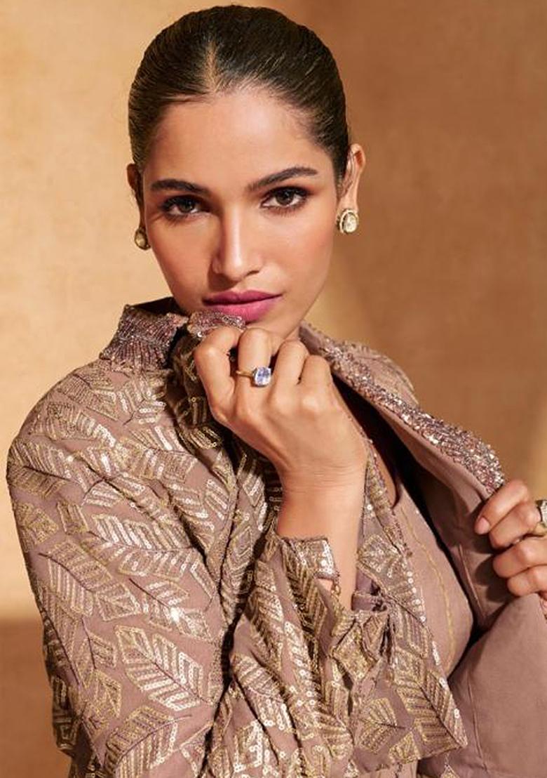 Rose Golden Digital Print Chinon Silk Lehenga Set