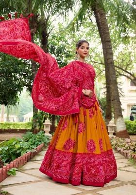 Red Bandhani Print Silk Lehenga Set