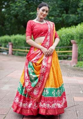Red Meenakari Tissue Silk Lehenga Set