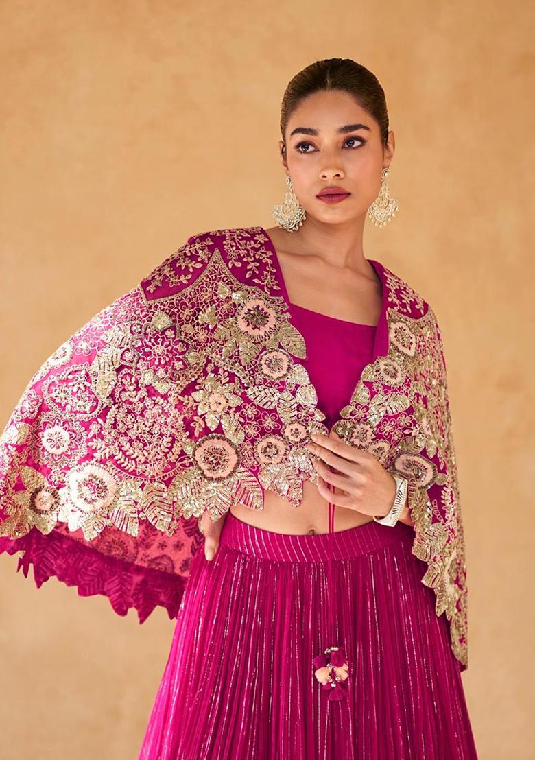 Pink Digital Print Chinon Silk Lehenga Set