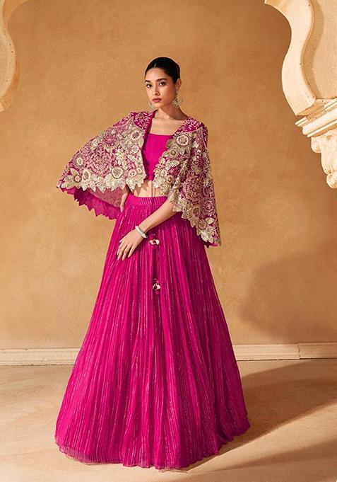 Pink Digital Print Chinon Silk Lehenga Set