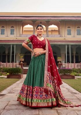 Rani Pink Printed Tissue Silk Lehenga Set