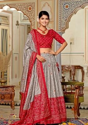 Red Meenakari Tissue Silk Lehenga Set