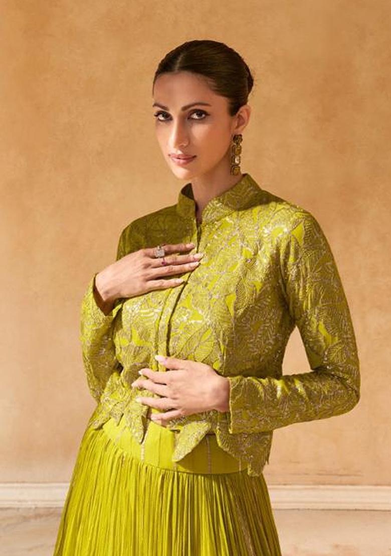 Yellow Digital Print Chinon Silk Lehenga Set