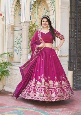 Maroon Embroidered Georgette Lehenga Set