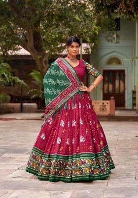 Red Printed Tissue Silk Lehenga Set