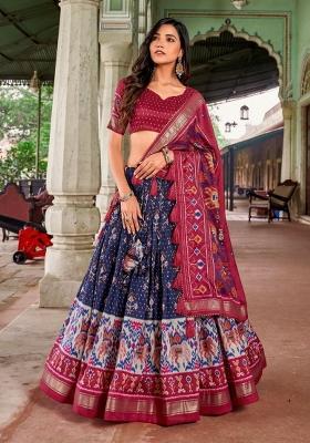 Red Meenakari Tissue Silk Lehenga Set
