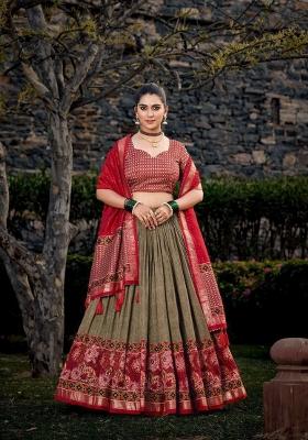 Rani Pink Printed Tissue Silk Lehenga Set