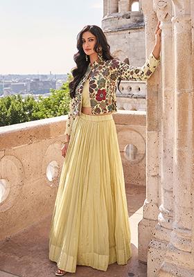 Cream Digital Print Chinon Silk Lehenga Set
