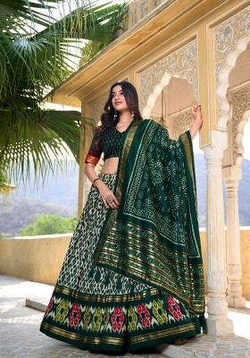 Green Printed Tissue Silk Lehenga Set