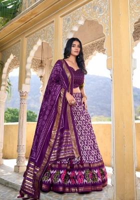 Maroon Printed Tissue Silk Lehenga Set