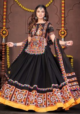 Black Embroidered Georgette Lehenga Set With Dupatta