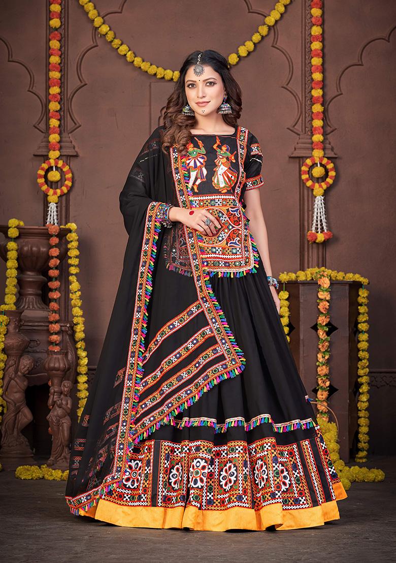 Black Embroidered Georgette Lehenga Set With Dupatta