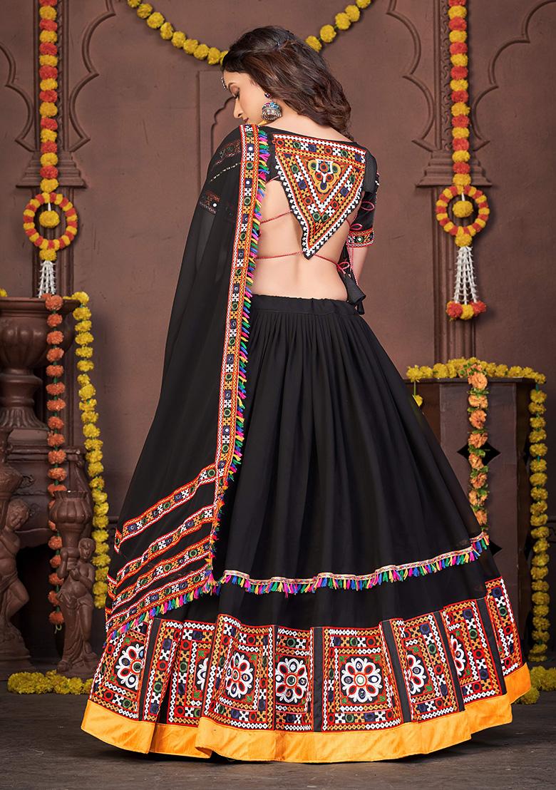 Black Embroidered Georgette Lehenga Set With Dupatta