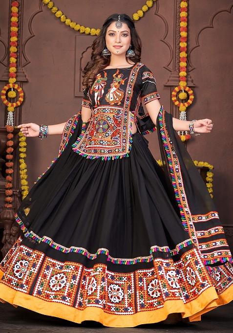 Black Embroidered Georgette Lehenga Set With Dupatta