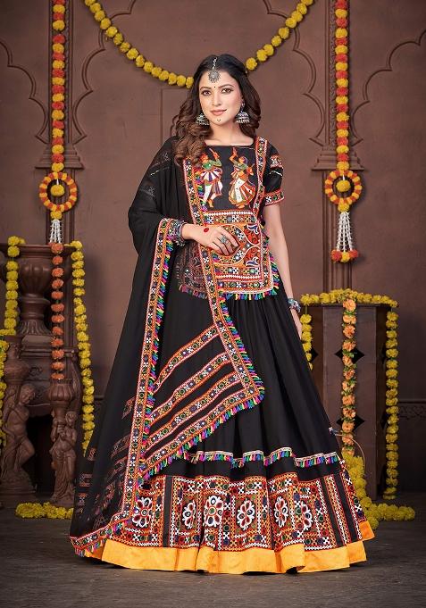 Black Embroidered Georgette Lehenga Set With Dupatta