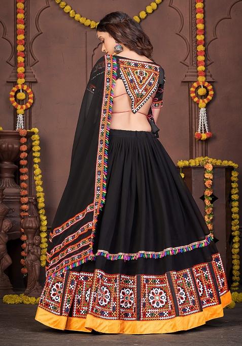 Black Embroidered Georgette Lehenga Set With Dupatta