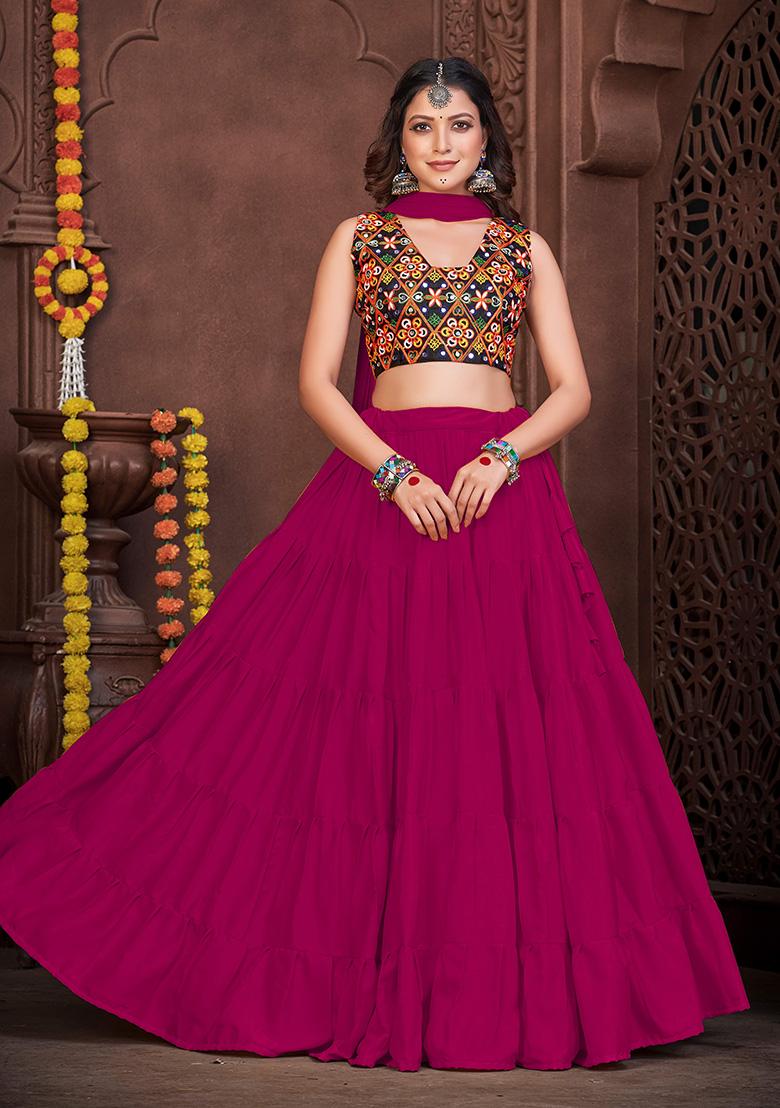 Pink Embroidered Mono Silk Lehenga Set With Dupatta