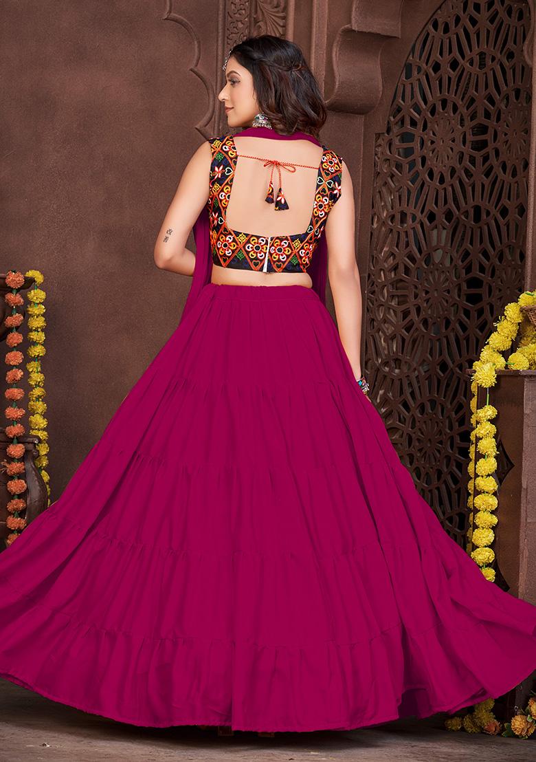 Pink Embroidered Mono Silk Lehenga Set With Dupatta