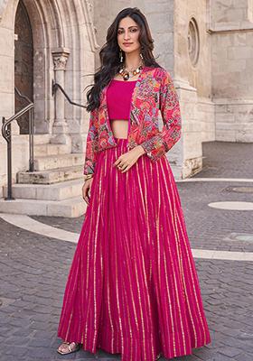 Pink Digital Print Chinon Silk Lehenga Set