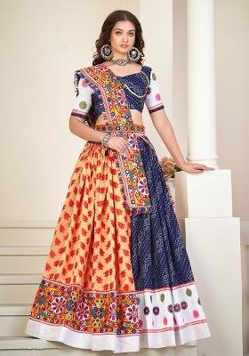 Blue Embroidered Mono Silk Lehenga Set With Dupatta