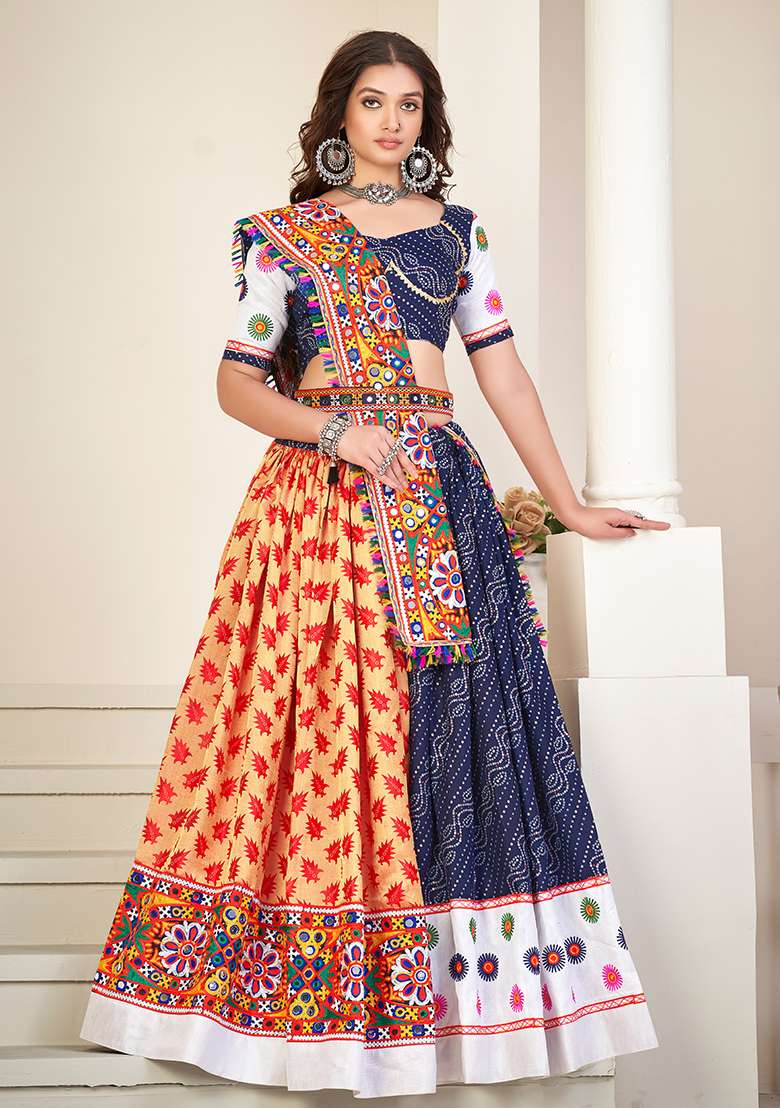 Blue Embroidered Mono Silk Blend Chaniya Choli Set For Navratri And Garba - Indya